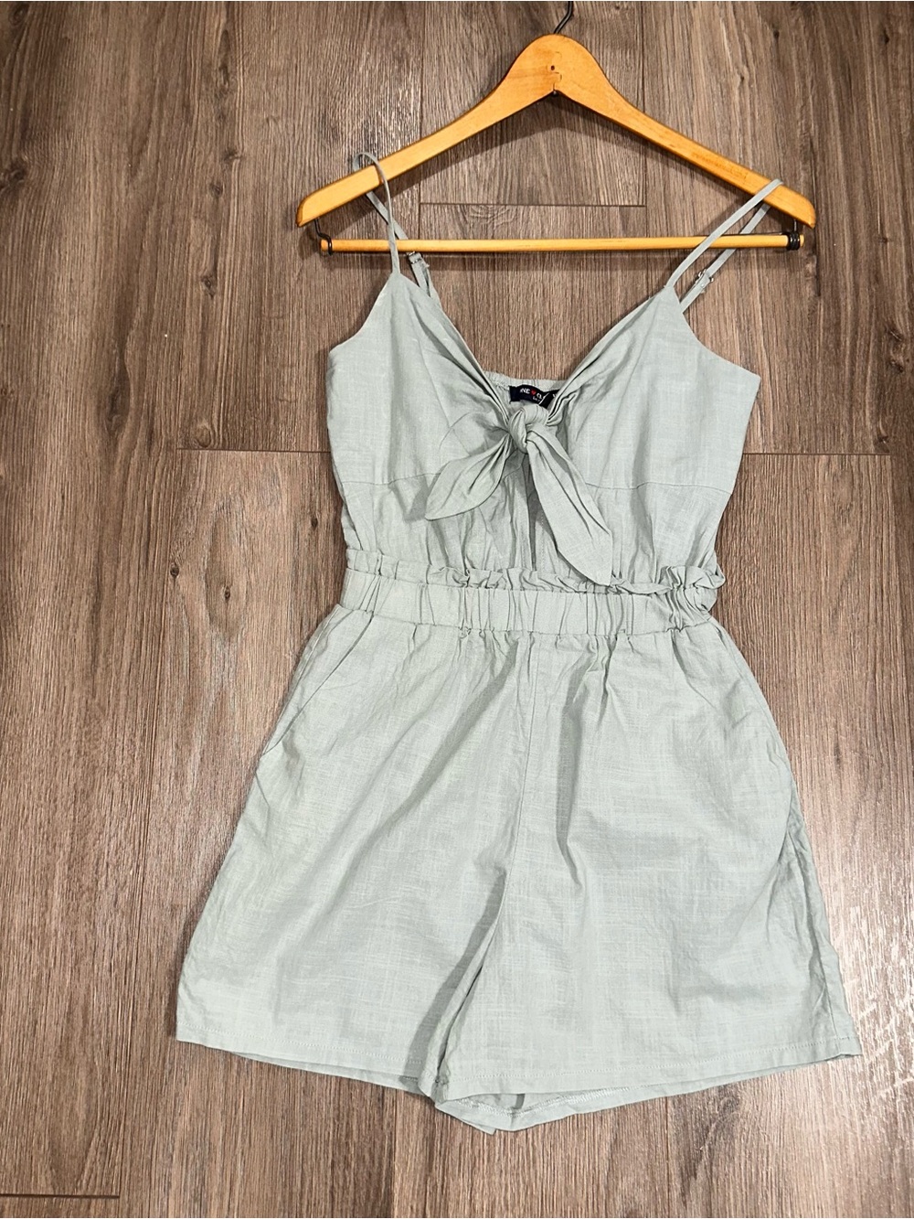 Romper Light Sage Tie-Front Cotton Women’s